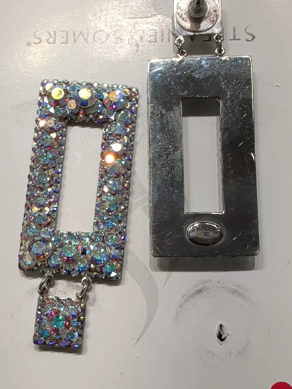 Aurora Crystal Rectangle Drop Earrings - Silver